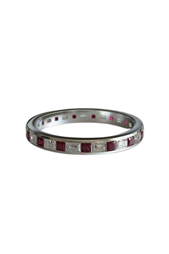 2ct Natural Ruby & Diamond Alternating Band 100% REAL 14k SOLID White Gold