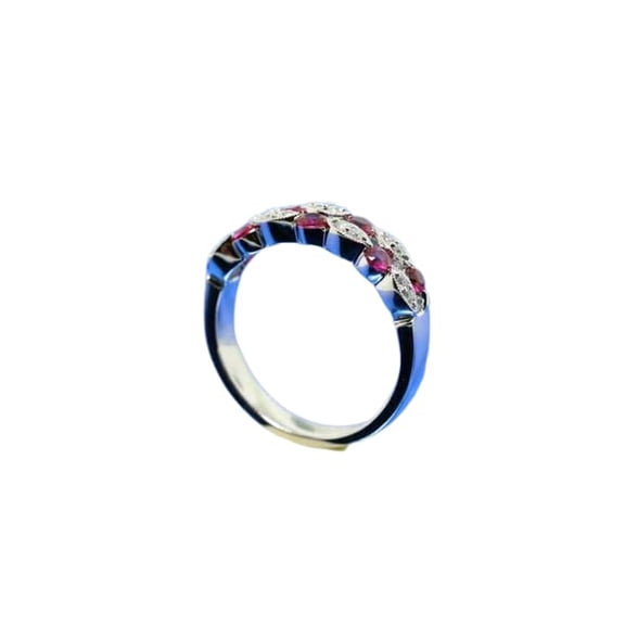 HeartsAndYou 2ct Natural Ruby & Diamond Band Stylish Inspired Dual Row 14k SOLID White Gold