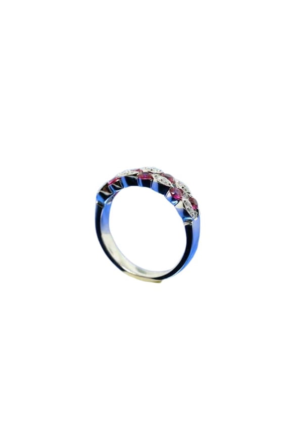 2ct Natural Ruby & Diamond Band Stylish Inspired Dual Row 14k SOLID White Gold