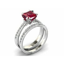 HeartsAndYou 2ct Natural Ruby & Diamond Bridal Set Band Engagement Ring 14k SOLID White Gold