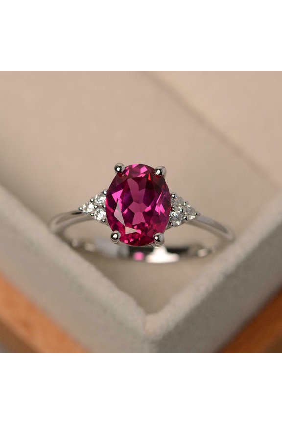 2ct Natural Ruby & Diamond Engage Ring Petite Round Accent 14k SOLID White Gold