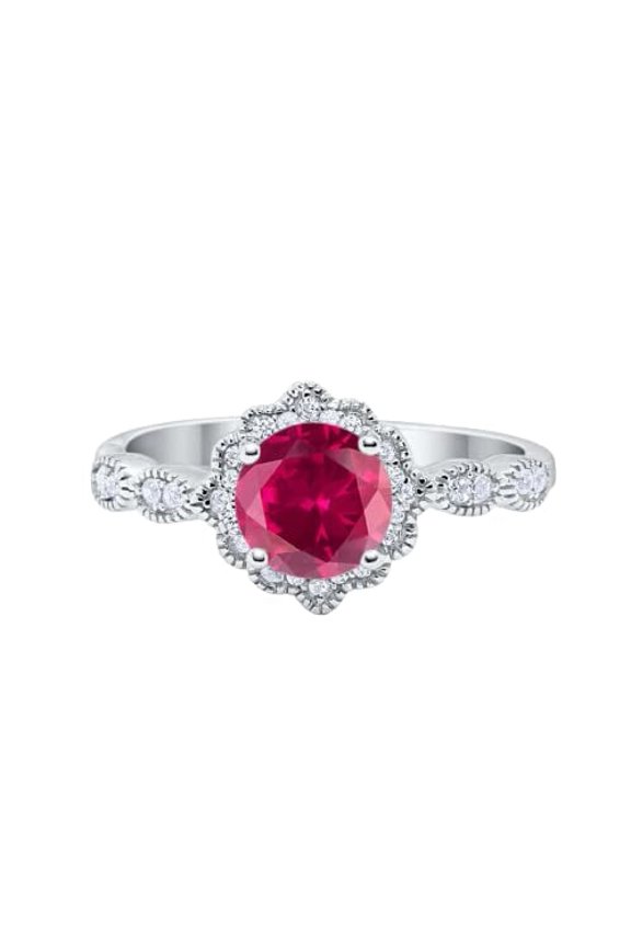 2ct Natural Ruby Diamond Engage Ring Stylish Halo Art Deco 14k SOLID White Gold