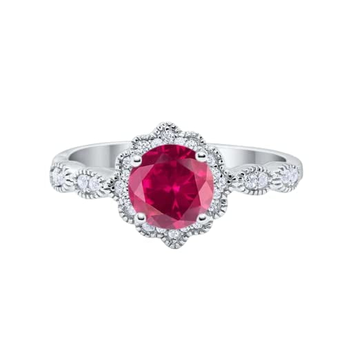 HeartsAndYou 2ct Natural Ruby Diamond Engage Ring Stylish Halo Art Deco 14k SOLID White Gold