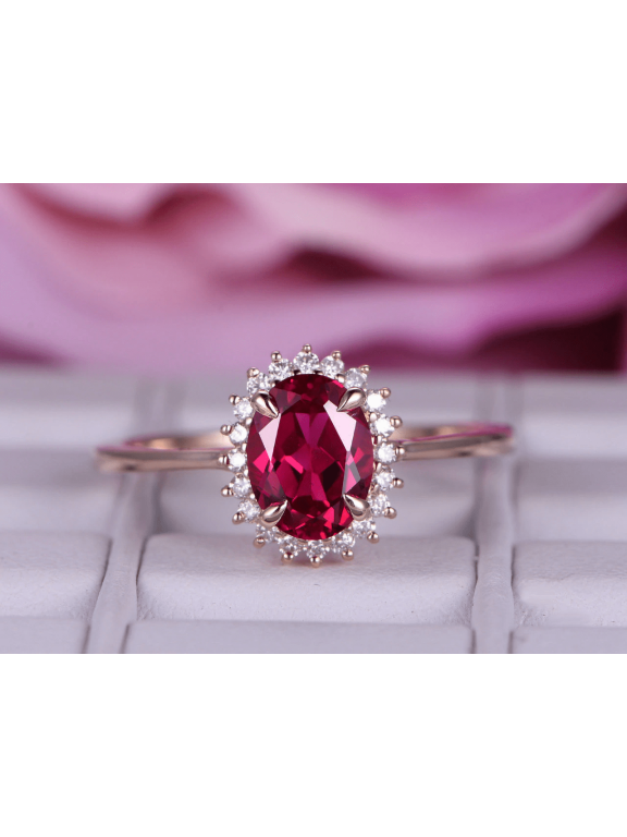2ct Natural Ruby & Diamond Floral Halo Solitaire Ring 100% 14k SOLID Rose Gold