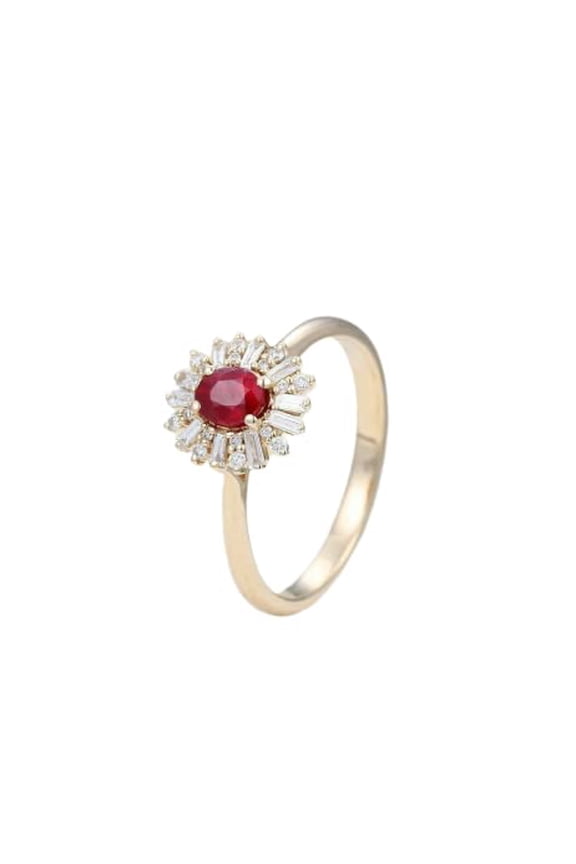 2ct Natural Ruby & Diamond Ring Ballerina 100% REAL 14k SOLID Yellow Gold