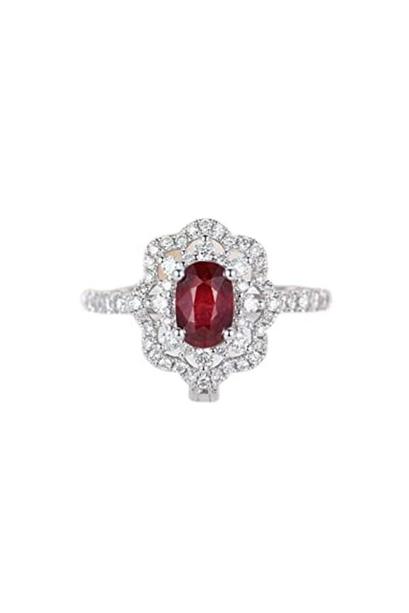 2ct Natural Ruby & Diamond Ring Halo Art Deco 14k SOLID White Gold Round Accent