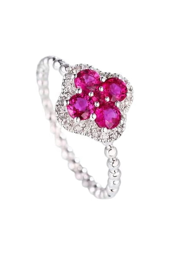 2ct Natural Ruby & Diamond Ring Halo Flower 100% REAL 14k SOLID White Gold