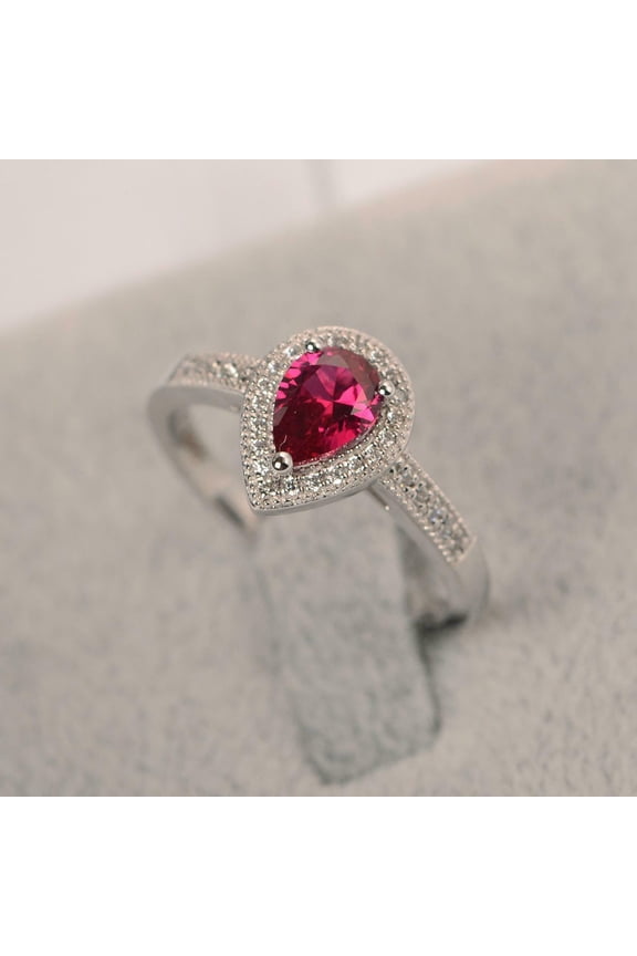 2ct Natural Ruby & Diamond Ring Halo Women 100% REAL 14k SOLID White Gold