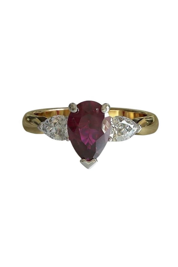 2ct Natural Ruby & Diamond Ring Trilogy 100% REAL 14k SOLID Yellow Gold