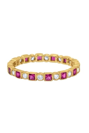 2ct Natural Ruby & Diamond Wedding Band Eternity Milgrain 14k SOLID Yellow Gold