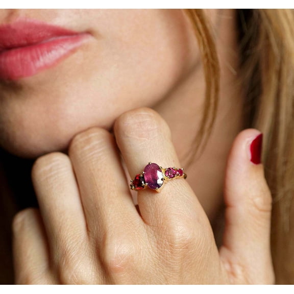 HeartsAndYou 2ct Natural Ruby Engagement Ring 100% 14k SOLID Yellow Gold Five Stone Solitaire