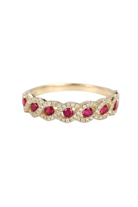 2ct Natural Ruby Infinity Twisted Half Eternity Band 100% 14k SOLID Yellow Gold