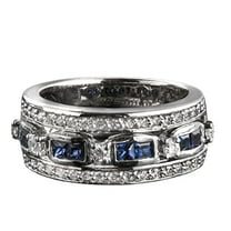 HeartsAndYou 2ct Natural Sapphire & Diamond Band Stylish Inspired Wide 14k SOLID White Gold