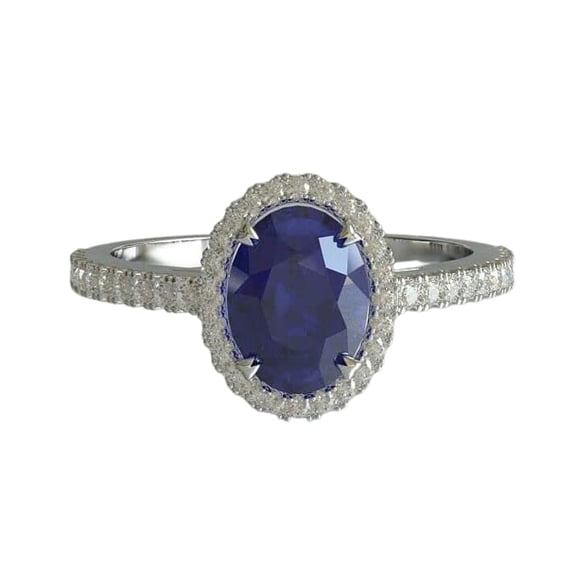 HeartsAndYou 2ct Natural Sapphire & Diamond Diamond Halo Accents Ring 14k SOLID White Gold