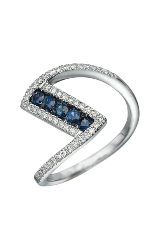 2ct Natural Sapphire & Diamond Engage Ring Curved Statement 14k SOLID White Gold