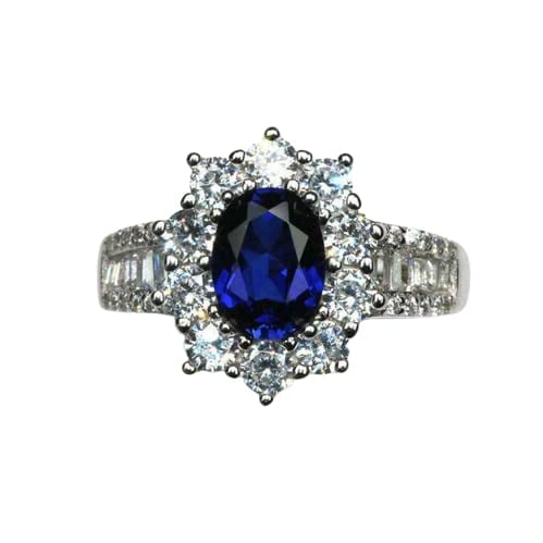 HeartsAndYou 2ct Natural Sapphire Diamond Floral Halo Baguette Accent Ring 14k REAL Rose Gold