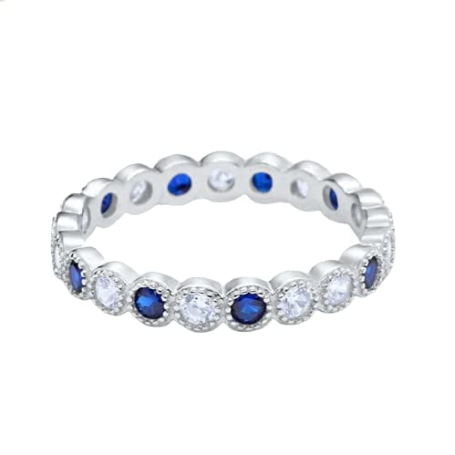 HeartsAndYou 2ct Natural Sapphire Wed Band Stackable Full Eternity 100% 14k SOLID White Gold