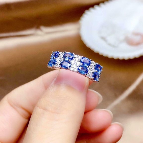 HeartsAndYou 2ct Natural Tanzanite Diamond Wed Band 2 Row Half Eternity 14k SOLID White Gold