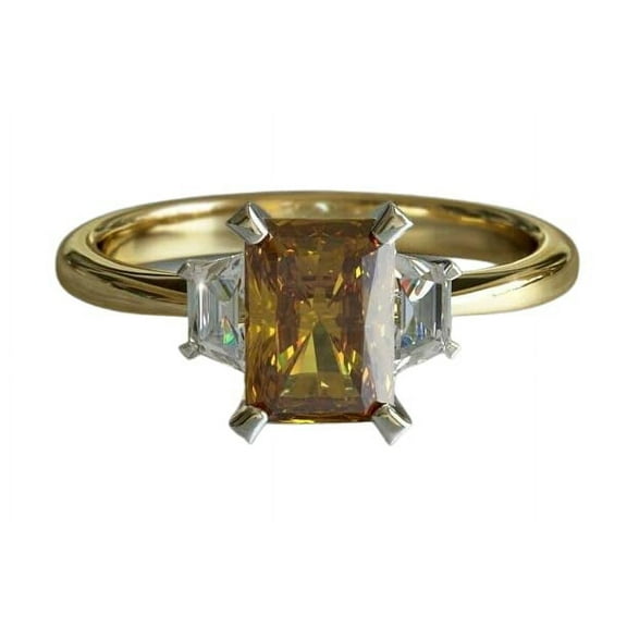 HeartsAndYou 2ct Natural Yellow Citrine Diamond Engagement Ring Trilogy 14k SOLID Yellow Gold