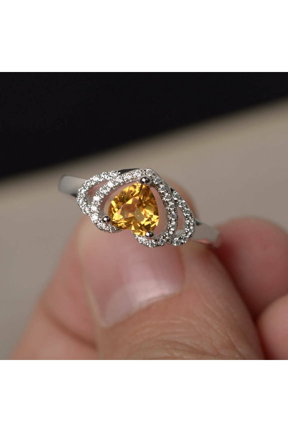 2ct Natural Yellow Citrine Double Heart Shape Birthday Ring 14k SOLID White Gold