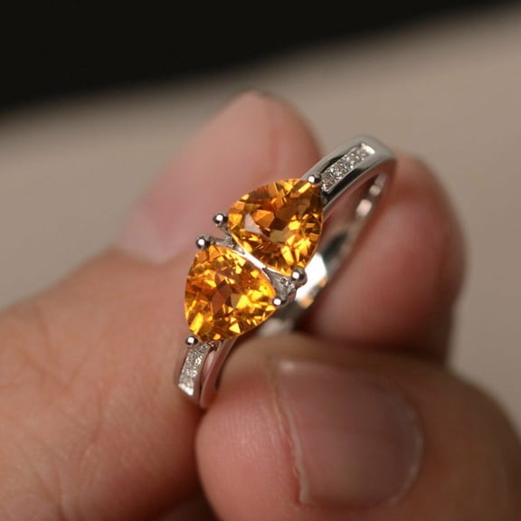 HeartsAndYou 2ct Natural Yellow Citrine Two Stone Engagement Ring 100% 14k SOLID White Gold