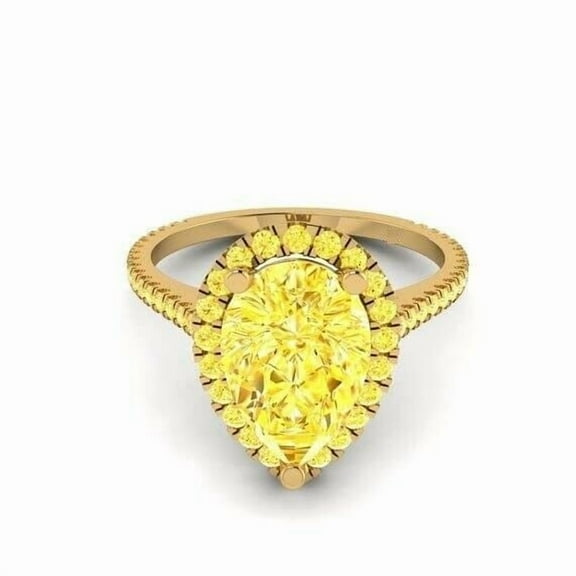 HeartsAndYou 2ct Natural Yellow Sapphire Accent Halo Engagement Ring 14k SOLID Yellow Gold