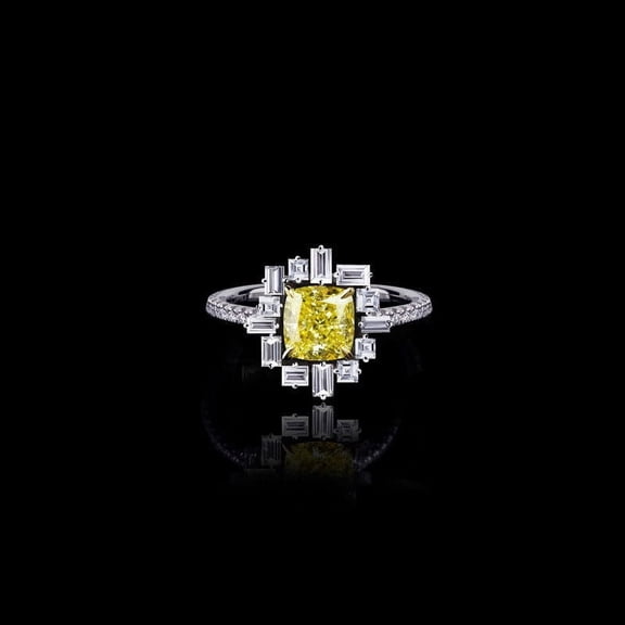 HeartsAndYou 2ct Natural Yellow Sapphire Cocktail Gatsby Party Ring 100% 14k SOLID White Gold