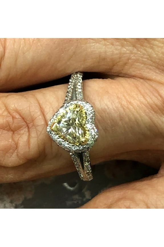 2ct Natural Yellow Sapphire Diamond Ring Split Shank Halo 14k SOLID White Gold