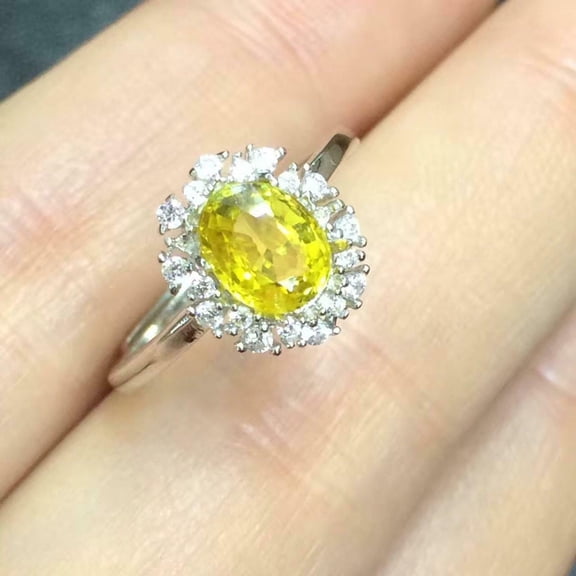 HeartsAndYou 2ct Natural Yellow Sapphire & Diamond Ring Stylish Halo 14k SOLID White Gold