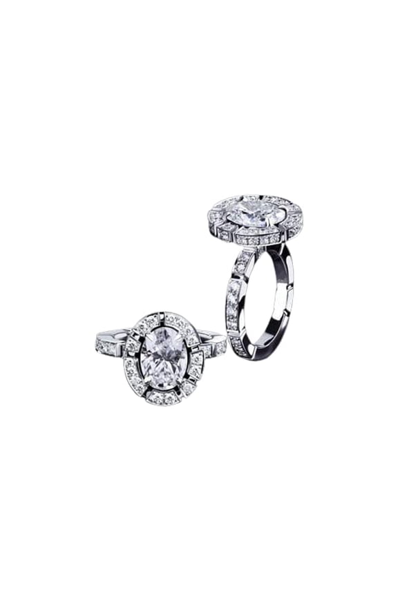 2ct Oval Cut Moissanite Halo Cocktail Gatsby Engagement Ring for Women 18k White Gold over Silver