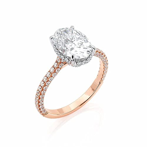 HeartsAndYou 2ct Oval Cut Moissanite Hidden Halo Engagement Ring for Women 18k Rose Gold over Silver Round Accent
