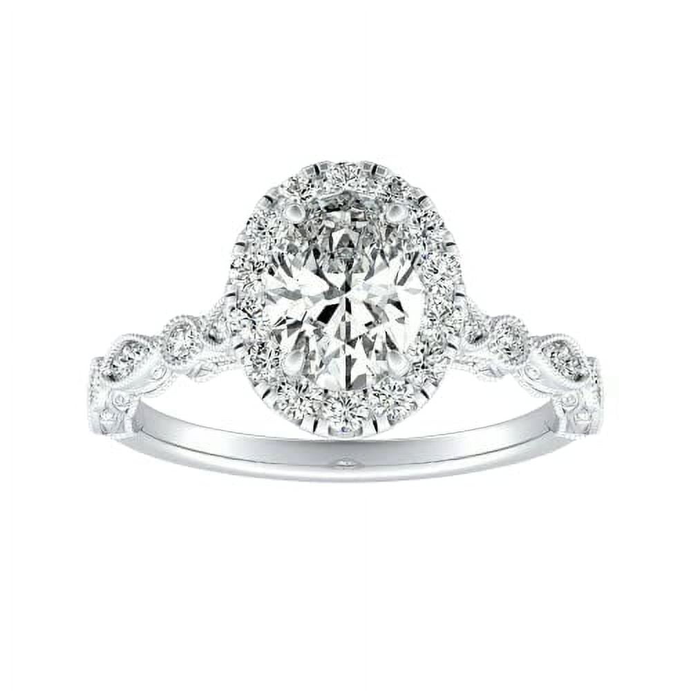 HeartsAndYou 2ct Oval Cut Moissanite Milgrain Vintage Inspired Engagement Ring for Women 18k White Gold over Silver Stylish