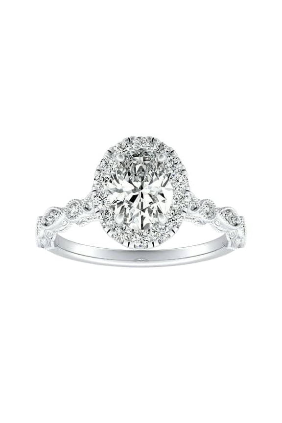 2ct Oval Cut Moissanite Milgrain Vintage Inspired Engagement Ring for Women 18k White Gold over Silver Stylish