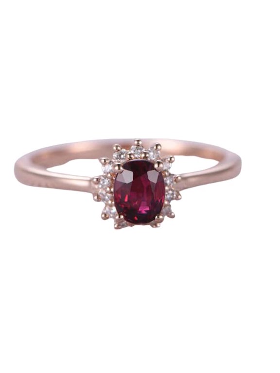 2ct Oval Natural Pink Ruby & Diamond Ring Floral Solitaire 14k SOLID Rose Gold