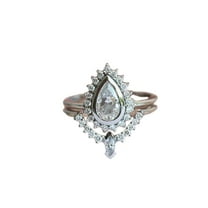 HeartsAndYou 2ct Pear Cut Moissanite Engagement Ring for Women 18k White Gold Over Silver Halo Curved Bridal Set