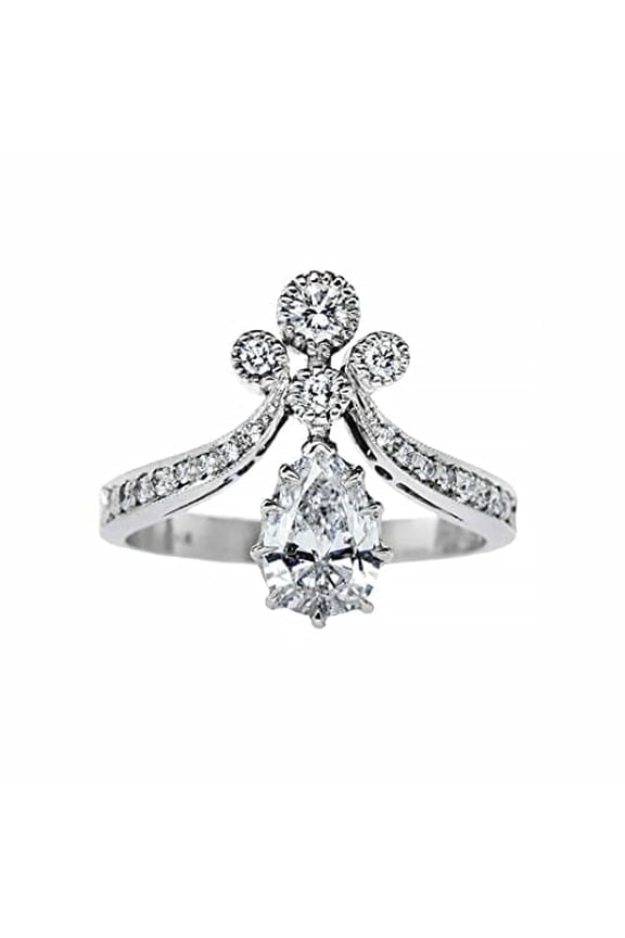 2ct Pear Cut Moissanite Engagement Ring for Women Vintage Inspired Tiara Victorian 18k White Gold over Silver