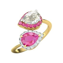 HeartsAndYou 2ct Pear Cut Natural Pink Sapphire Moissanite Bypass Ring 14k SOLID Yellow Gold