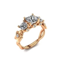 HeartsAndYou 2ct Princess Cut Moissanite Engagement Ring for Women 18k Rose Gold over Silver Three Stone Flower