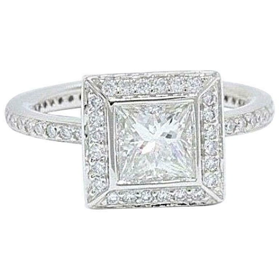 HeartsAndYou 2ct Princess Cut Moissanite Engagement Ring for Women Halo Round Accent 18k White Gold over Silver