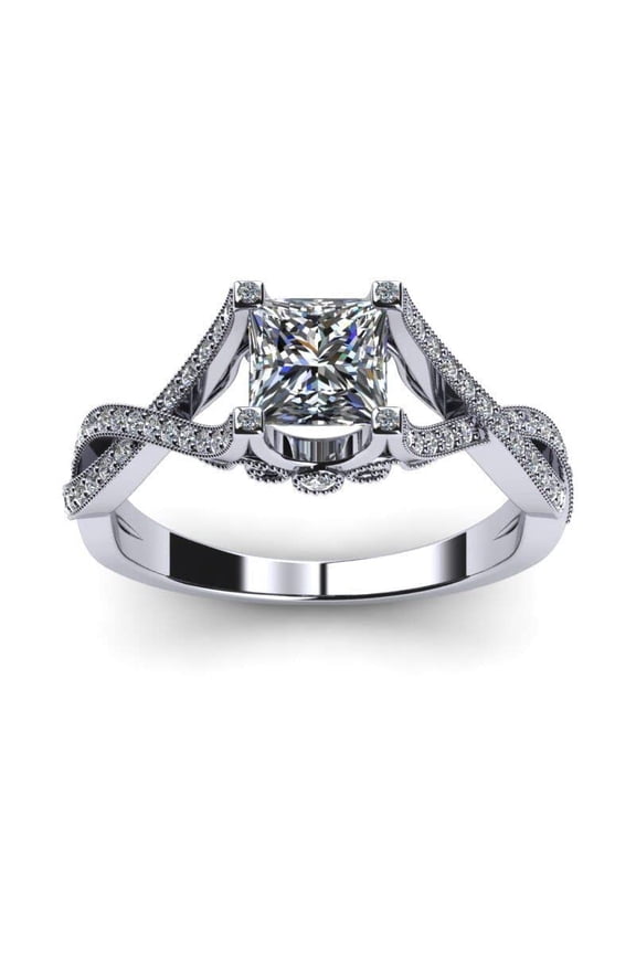 2ct Princess Cut Moissanite Milgrain Solitaire Engagement Ring for Women 18k White Gold over Silver
