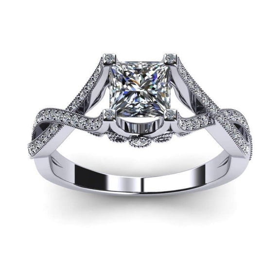 HeartsAndYou 2ct Princess Cut Moissanite Milgrain Solitaire Engagement Ring for Women 18k White Gold over Silver