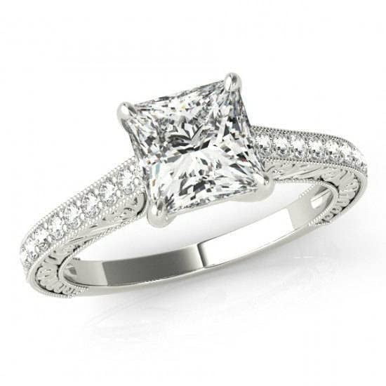 HeartsAndYou 2ct Princess Cut Moissanite Milgrain Vintage Inspired Engagement Ring for Women 18k White Gold over Silver Stylish