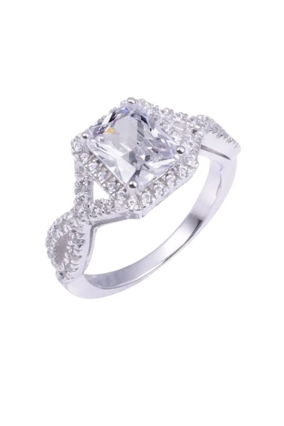 2ct Radiant Cut Moissanite Engagement Ring for Women 18k White Gold over Silver Halo Infinity Stylish