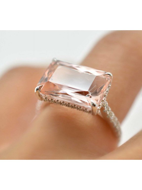 2ct Radiant Natural Peach Morganite Moissanite Accent Ring 14k SOLID White Gold