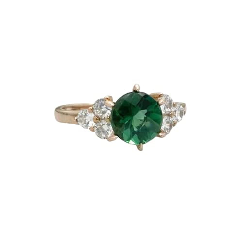 HeartsAndYou 2ct Round Cut Emerald Moissanite Petite Round Accents Ring 18k Yellow Gold over Silver