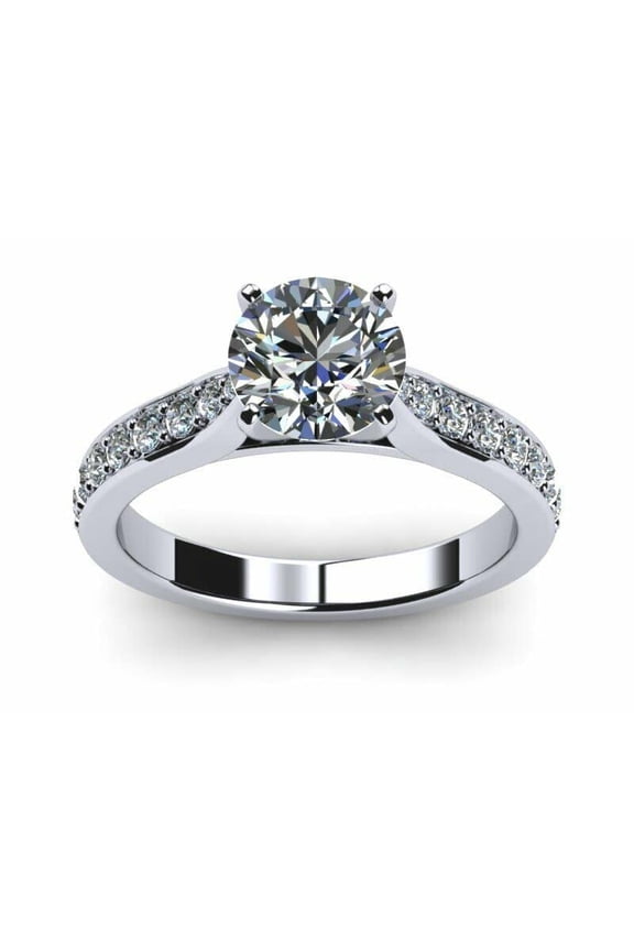 2ct Round Cut Moissanite Channel Set Solitaire Engagement Ring for Women 18k White Gold over Silver