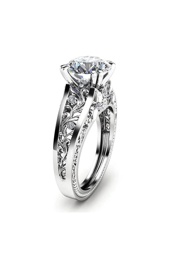 2ct Round Cut Moissanite Engagement Ring for Women 18k White Gold over Silver Filigree Hollow
