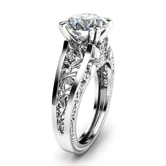 HeartsAndYou 2ct Round Cut Moissanite Engagement Ring for Women 18k White Gold over Silver Filigree Hollow