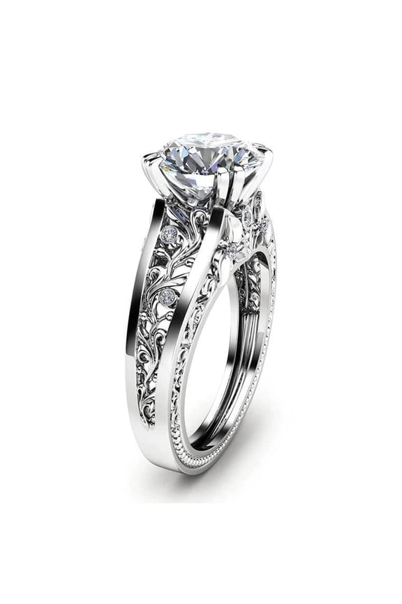 2ct Round Cut Moissanite Engagement Ring for Women 18k White Gold over Silver Filigree Hollow