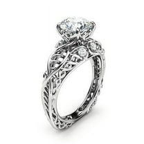 HeartsAndYou 2ct Round Cut Moissanite Engagement Ring for Women 18k White Gold over Silver Stylish Vintage Inspired